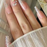 Naturel Küt Simli Uzun Takma Tırnak Taşlı 24 Adet Takma Tırnak Seti Z076