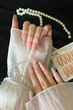 Naturel Küt Simli Uzun Takma Tırnak Taşlı 24 Adet Takma Tırnak Seti Z076 - Görsel 3