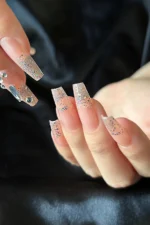 Naturel Küt Simli Uzun Takma Tırnak Taşlı 24 Adet Takma Tırnak Seti Z076 - Görsel 5