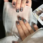 Kısa Takma Tırnak 24 Adet Siyah Takma Tırnak Seti Taşlı Z1008