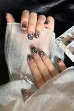 Kısa Takma Tırnak 24 Adet Siyah Takma Tırnak Seti Taşlı Z1008