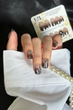 Kısa Takma Tırnak 24 Adet Siyah Takma Tırnak Seti Taşlı Z1008 - Görsel 6