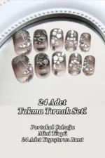 Kısa Takma Tırnak 24 Adet Siyah Takma Tırnak Seti Taşlı Z1008 - Görsel 7