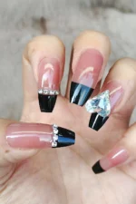 24'lü Siyah French Uzun Takma Tırnak Seti Z193