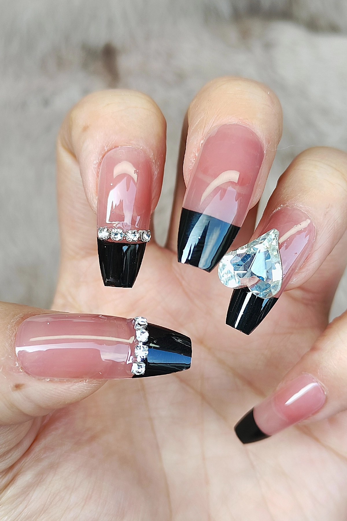 Z193-1_takma_tırnak_24adet_ 24'lü Siyah French Uzun Takma Tırnak Seti Z193 - Görsel 1