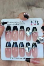 24'lü Siyah French Uzun Takma Tırnak Seti Z193 - Görsel 5