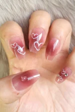 Desenli Takma Tırnak Seti Pembe Kalpli Balerin Takma Tırnak Z261 - Görsel 2