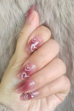 Desenli Takma Tırnak Seti Pembe Kalpli Balerin Takma Tırnak Z261