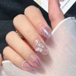 Balerin Takma Tırnak Simli Kelebekli 24 Adet Takma Tırnak Seti Z343