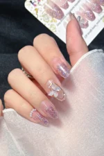 Balerin Takma Tırnak Simli Kelebekli 24 Adet Takma Tırnak Seti Z343