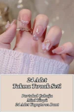 Balerin Takma Tırnak Simli Kelebekli 24 Adet Takma Tırnak Seti Z343 - Görsel 11