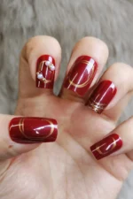 Kırmızı Takma Tırnak Seti Desenli 24'lü Orta Uzun Kare Z552 - Görsel 2