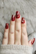 Kırmızı Takma Tırnak Seti Desenli 24'lü Orta Uzun Kare Z552 - Görsel 3