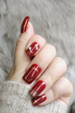 Kırmızı Takma Tırnak Seti Desenli 24'lü Orta Uzun Kare Z552