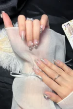 Kısa Simli Küt İnci Taneli Takma Tırnak 24 Adet Takma Tırnak Seti Z818 - Görsel 4