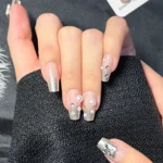 Kısa Simli Küt İnci Taneli Takma Tırnak 24 Adet Takma Tırnak Seti Z818