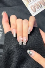 Kısa Simli Küt İnci Taneli Takma Tırnak 24 Adet Takma Tırnak Seti Z818