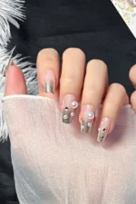 Kısa Simli Küt İnci Taneli Takma Tırnak 24 Adet Takma Tırnak Seti Z818 - Görsel 6