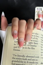 Badem Tırnak Kırmızı Ombre Orta Uzunlukta 24 Adet Takma Tırnak Seti Z863 - Görsel 4