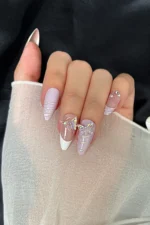 French Badem Tırnak Orta Uzunlukta 24 Adet Takma Tırnak Seti Z910