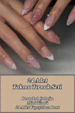 French Badem Tırnak Orta Uzunlukta 24 Adet Takma Tırnak Seti Z910 - Görsel 5