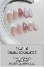 French Badem Tırnak Orta Uzunlukta 24 Adet Takma Tırnak Seti Z910 - Görsel 7