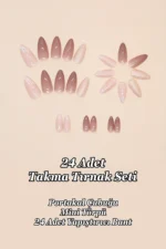 Badem Tırnak Pembe Orta Uzunlukta 24 Adet Takma Tırnak Seti W1511 - Görsel 5