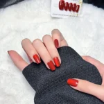 Bordo Kedi Gözü Kısa Küt 10 Adet Takma Tırnak Seti T036