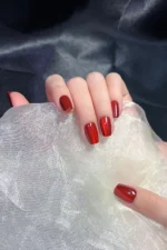 Bordo Kedi Gözü Kısa Küt 10 Adet Takma Tırnak Seti T036 - Görsel 3