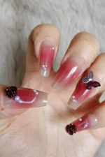 Desenli Takma Tırnak Seti. Takma Tırnak Aksesuarı Hediye. Coffin Orta Uzun Küt Takma Tırnak Z605 - Görsel 2