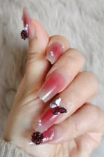 Desenli Takma Tırnak Seti. Takma Tırnak Aksesuarı Hediye. Coffin Orta Uzun Küt Takma Tırnak Z605 - Görsel 3