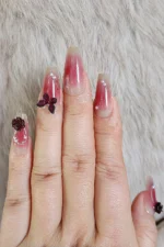 Desenli Takma Tırnak Seti. Takma Tırnak Aksesuarı Hediye. Coffin Orta Uzun Küt Takma Tırnak Z605 - Görsel 4