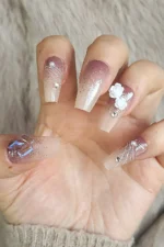 Desenli Takma Tırnak Seti. Takma Tırnak Aksesuarları Hediye. Küt Coffin Orta Uzun Takma Tırnak Z526 - Görsel 2