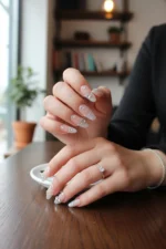 İnci Taneli Kedi Gözü French Protez Tırnak 10 Adet El Yapımı Takma Tırnak 3413