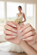 İnci Taneli Kedi Gözü French Protez Tırnak 10 Adet El Yapımı Takma Tırnak 3413 - Görsel 2