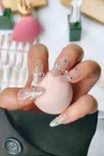 İnci Taneli Kedi Gözü French Protez Tırnak 10 Adet El Yapımı Takma Tırnak 3413 - Görsel 4