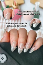 İnci Taneli Kedi Gözü French Protez Tırnak 10 Adet El Yapımı Takma Tırnak 3413 - Görsel 5