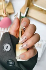 İnci Taneli Kedi Gözü French Protez Tırnak 10 Adet El Yapımı Takma Tırnak 3413 - Görsel 7