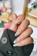 İnci Taneli Kedi Gözü French Protez Tırnak 10 Adet El Yapımı Takma Tırnak 3413 - Görsel 8