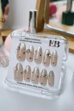 İnci Taneli Kedi Gözü French Protez Tırnak 10 Adet El Yapımı Takma Tırnak 3413 - Görsel 9