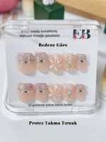Kedi Gözü French Protez Tırnak 10 Adet El Yapımı Takma Tırnak Seti 3701 - Görsel 2