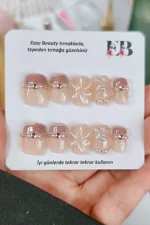 Kedi Gözü French Protez Tırnak 10 Adet El Yapımı Takma Tırnak Seti 3701 - Görsel 5