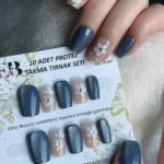 Kedi Gözü Kısa Küt 10 Adet Takma Tırnak Seti T048