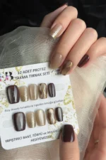 Kedi Gözü Kısa Küt 10 Adet Takma Tırnak Seti T085 - Görsel 3