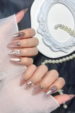 Kedi Gözü Tırnak 10 Adet Badem Takma Tırnak Seti Yapıştırıcılı T136 - Görsel 10