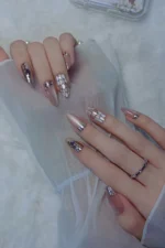 Kedi Gözü Tırnak 10 Adet Badem Takma Tırnak Seti Yapıştırıcılı T136 - Görsel 3