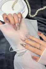 Kedi Gözü Tırnak 10 Adet Badem Takma Tırnak Seti Yapıştırıcılı T136 - Görsel 6