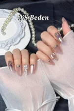 Kedi Gözü Tırnak 10 Adet Badem Takma Tırnak Seti Yapıştırıcılı T136 - Görsel 7