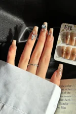 Kelebekli Küt Uzun Takma Tırnak 24 Adet Takma Tırnak Seti Z612 - Görsel 2