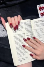 Kısa Badem 24 Adet Bordo Takma Tırnak Seti W1482 - Görsel 3